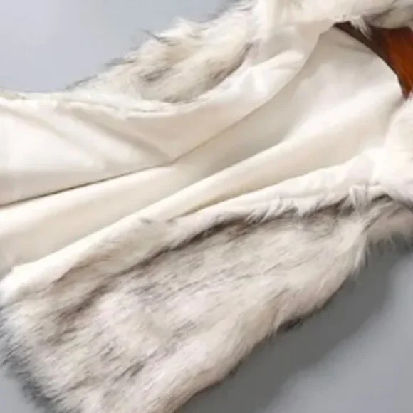 Nordstrom Faux Fur Vest White Black Longline Women's Luxurious Pockets Jacket S - Picture 6 of 11